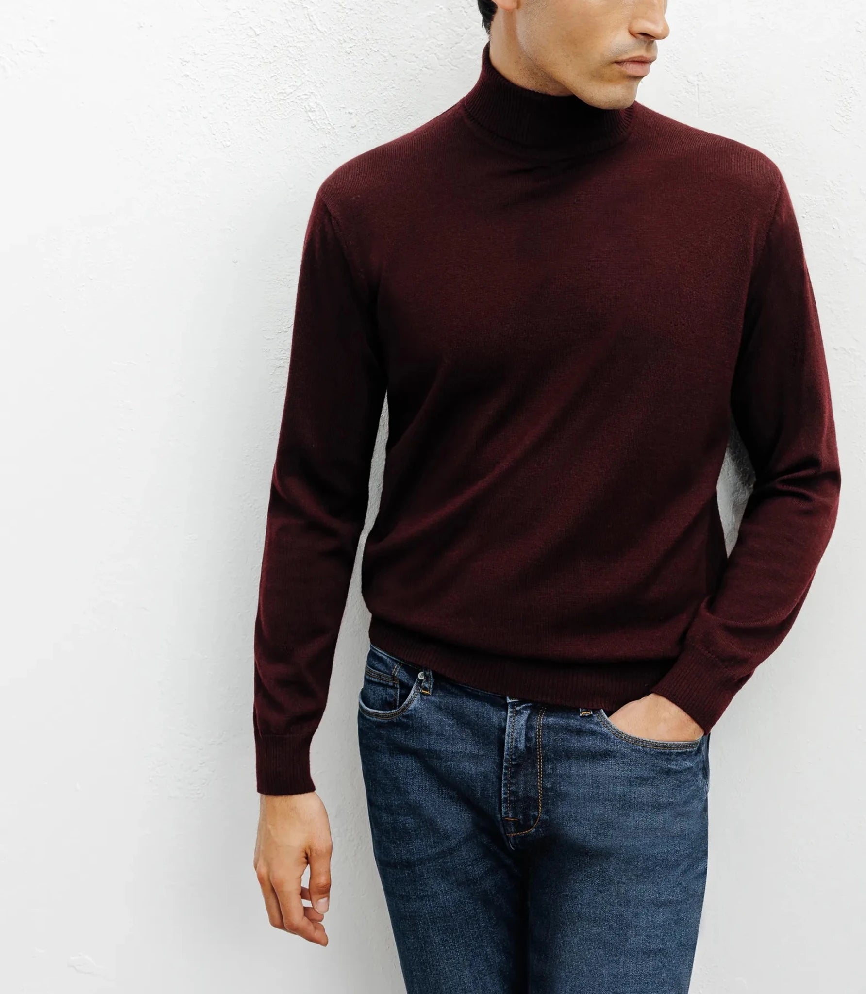 Burgundy turtleneck sweater