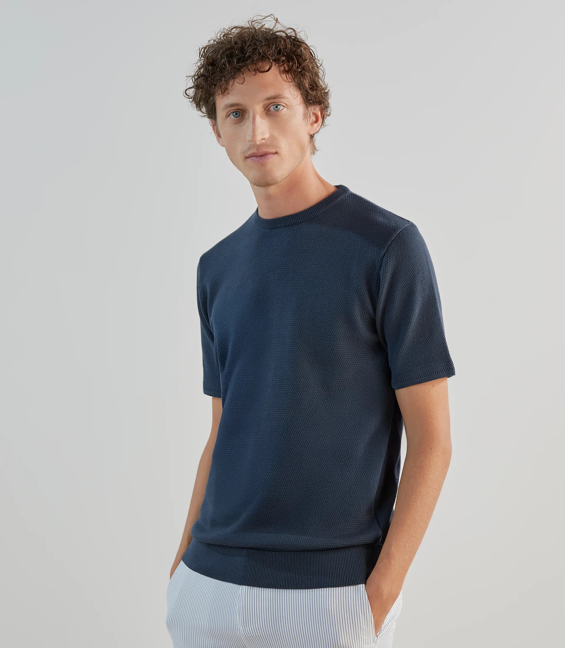 T-shirt à manches courtes en jeu de points bleu gris - IZAC