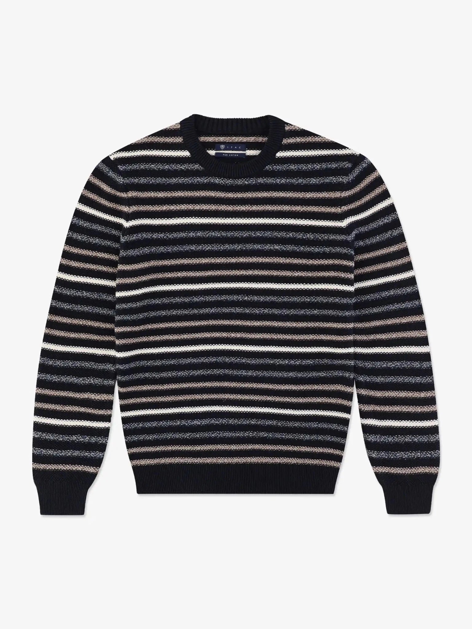 Pull col rond à rayures marine - IZAC
