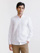 Chemise col mao avec coudière en suède blanche - IZAC