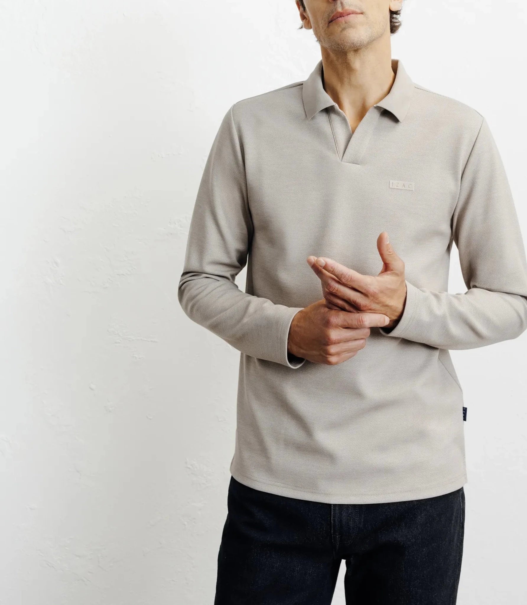Polo col ouvert manches longues beige - IZAC