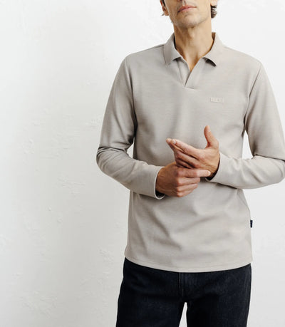 Polo col ouvert manches longues beige - IZAC