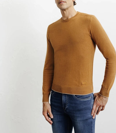 Pull col rond en coton camel foncé - IZAC