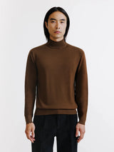 Pull col cheminée en laine mérinos tabac - IZAC