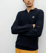 Pull col polo ouvert jeux de points marine - IZAC