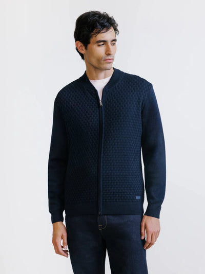 Gilet zippé à jeux de points marine - IZAC