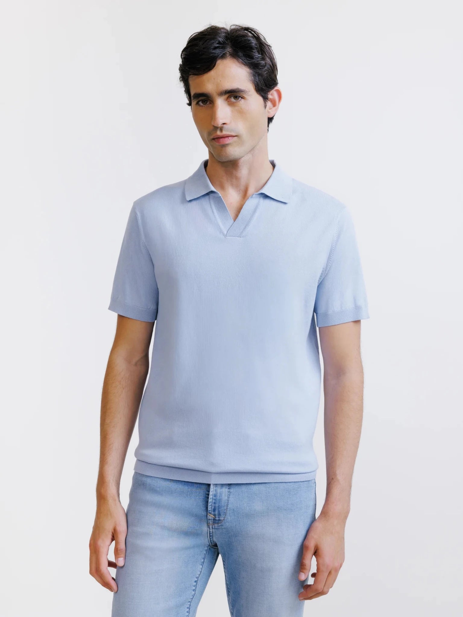 Polo col ouvert en maille bleu ciel - IZAC