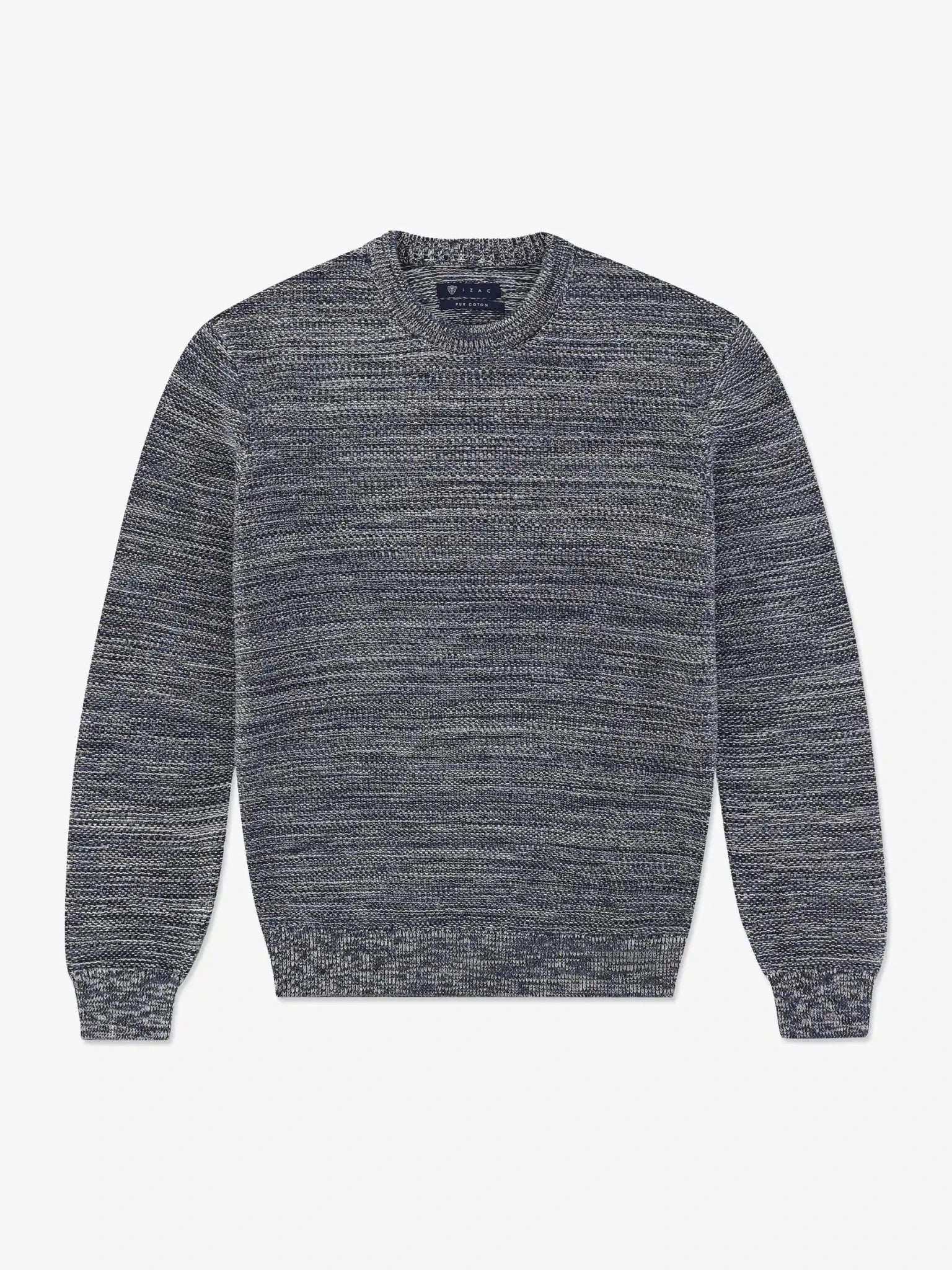 Pull col rond uni jeu de point indigo