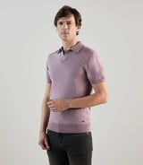 Polo col ouvert en maille mauve - IZAC