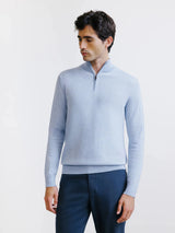 Pull demi-zippé en laine mérinos bleu ciel - IZAC