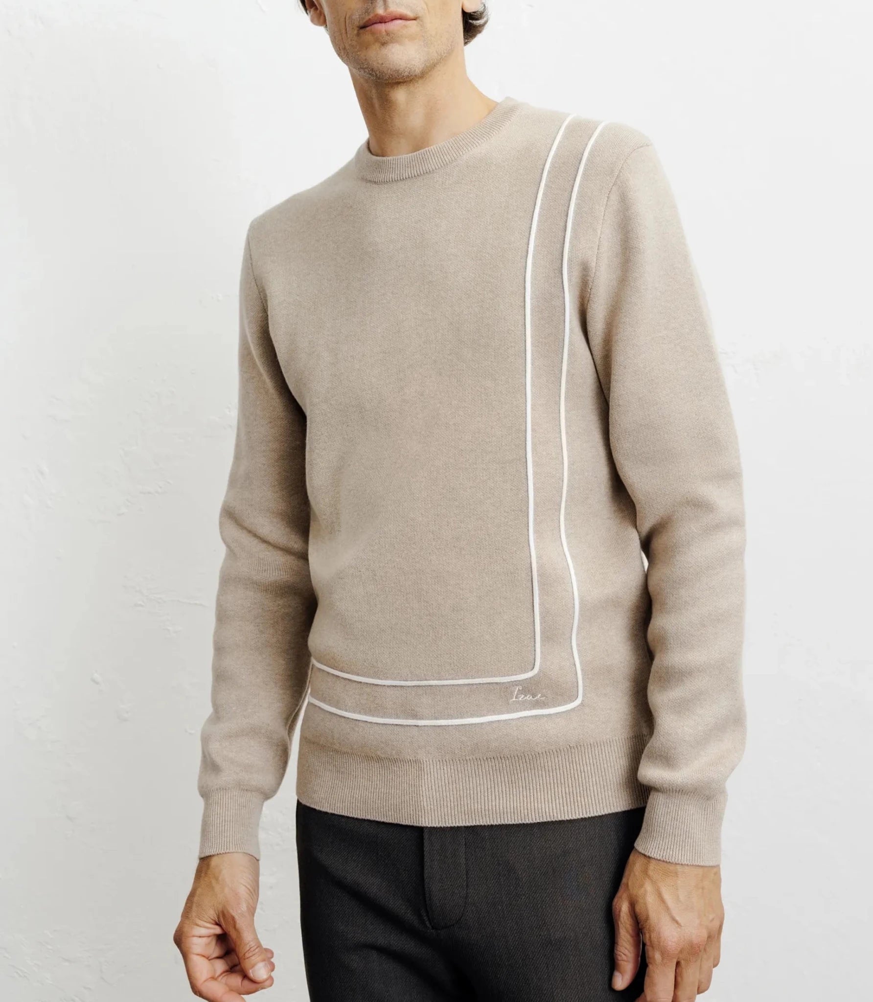 Pull col rond fantaisie beige - IZAC