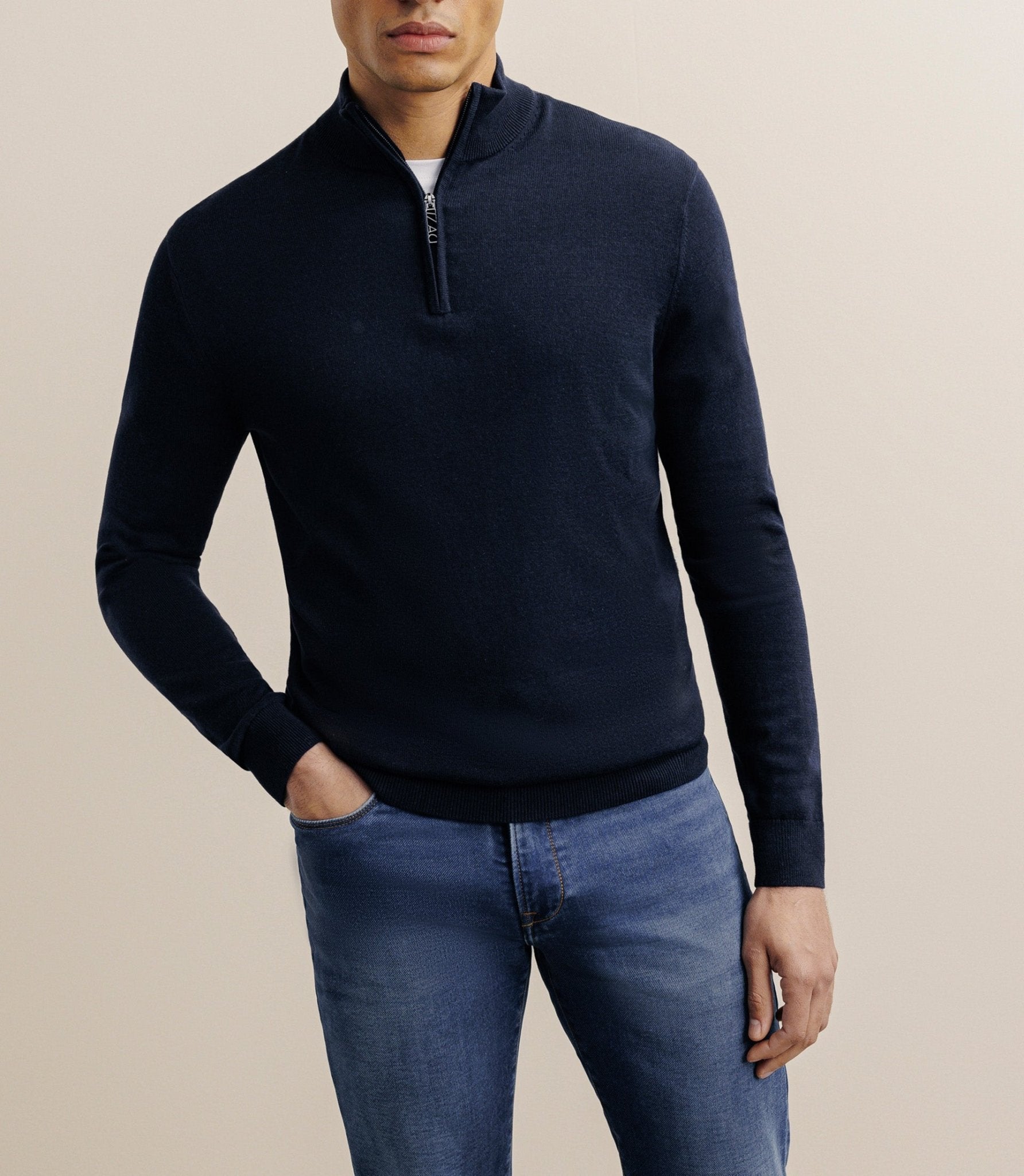 Pull col montant demi zippé marine - IZAC