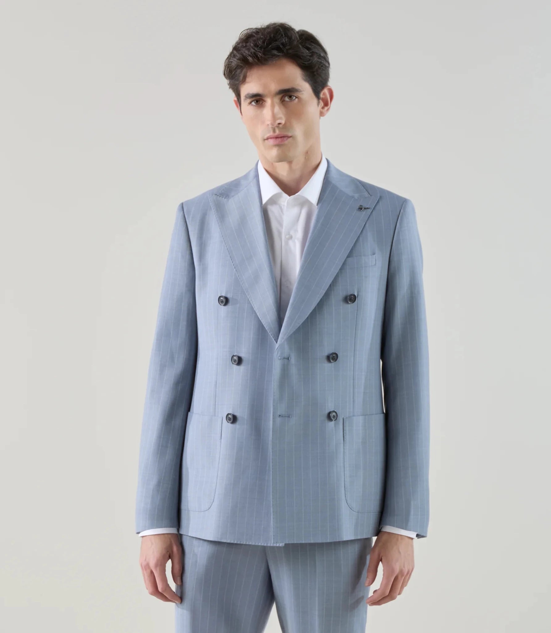 Costume croisé en laine mélangée bleu ciel - IZAC
