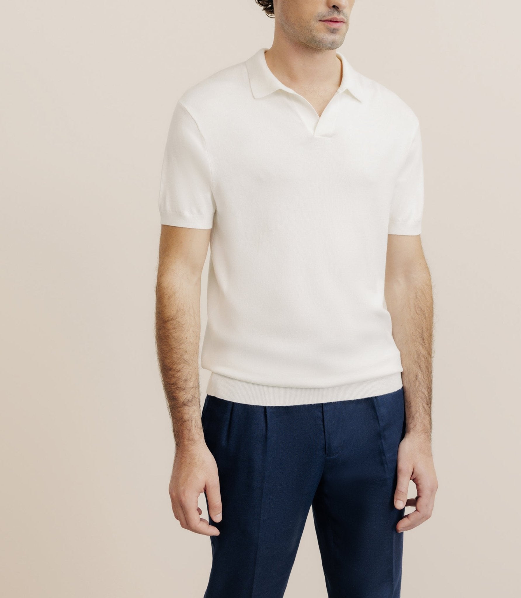 Polo col ouvert en maille écru - IZAC