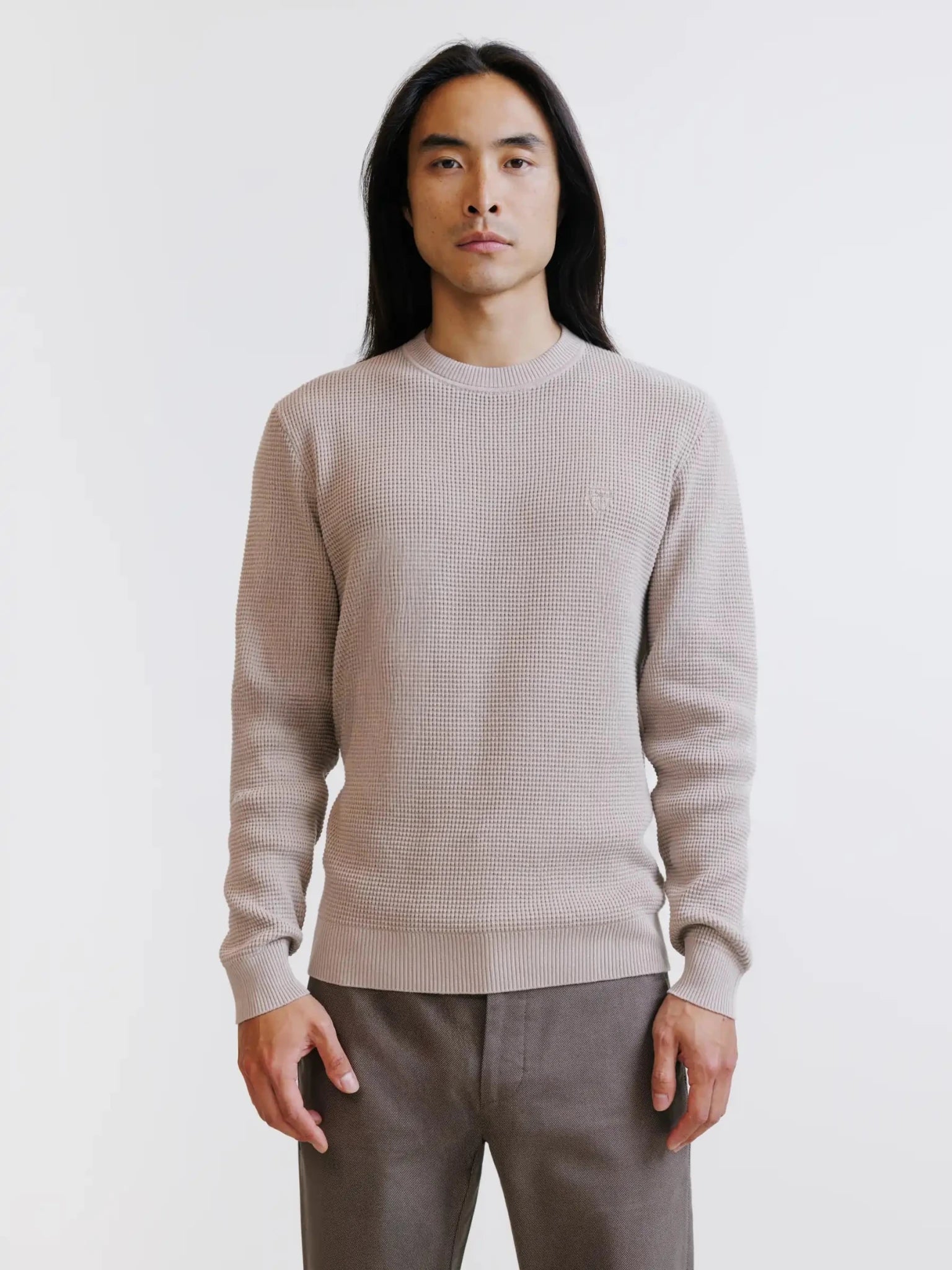 Pull col rond à jeux de points beige - IZAC