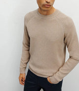 Pull col rond jeux de points beige - IZAC
