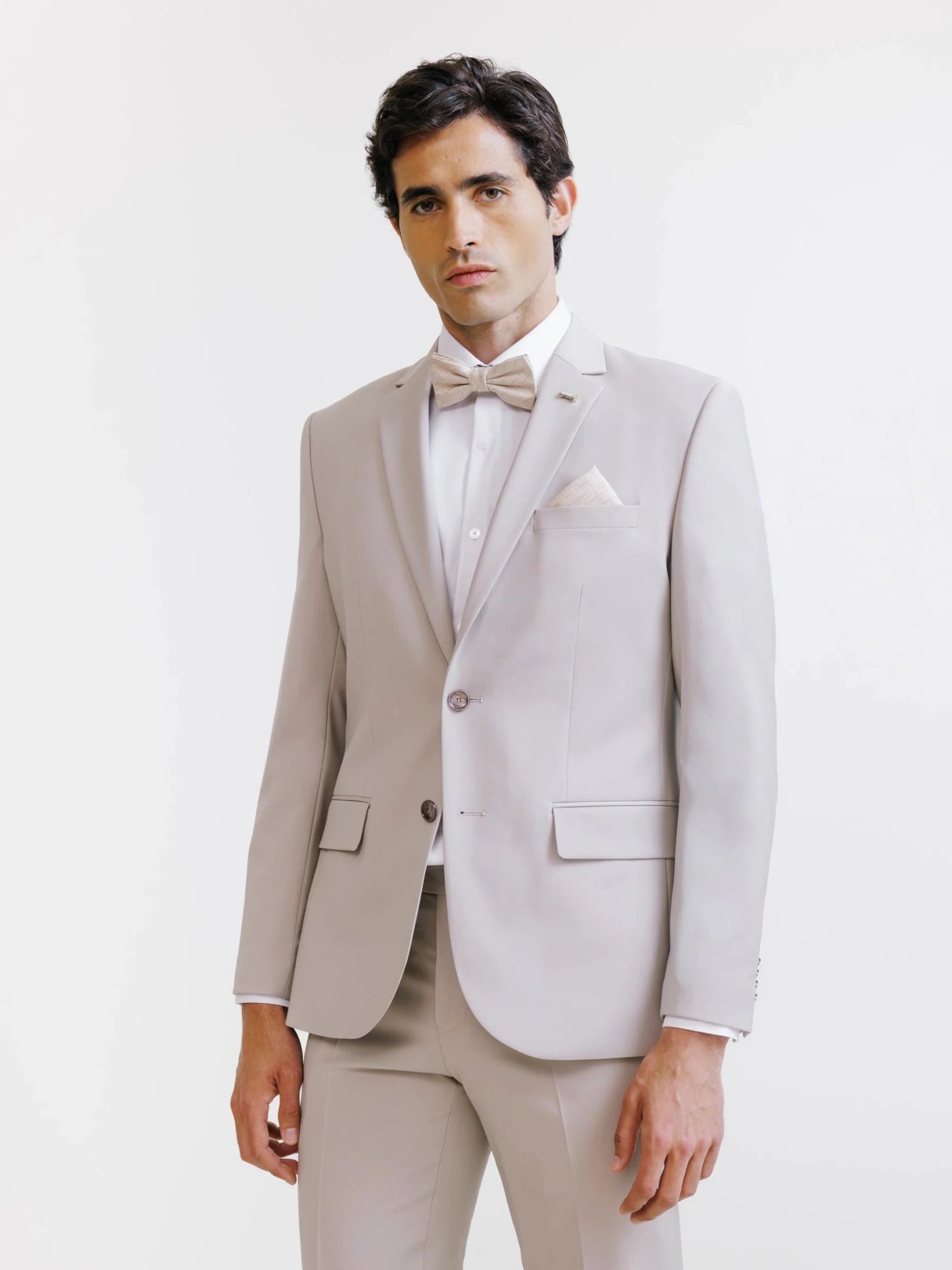 Costume 2 boutons en laine majoritaire beige - IZAC