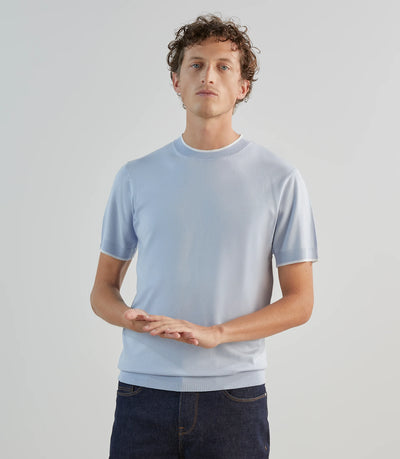T-shirt à manches courtes en maille bleu ciel - IZAC