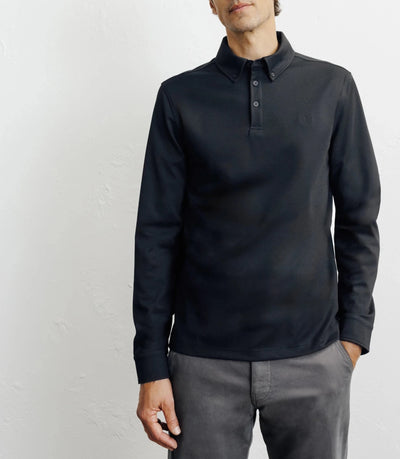 Polo boutonné manches longues noir - IZAC