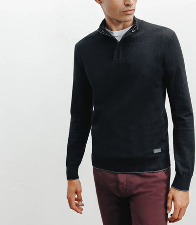Pull col montant demi zippé noir - IZAC