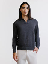 Pull col polo en laine mérinos réglisse