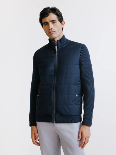 Two-material navy zipped vest