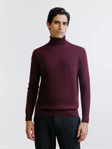Pull col roulé en laine mérinos bordeaux