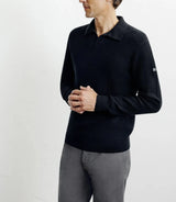 Pull col polo ouvert noir