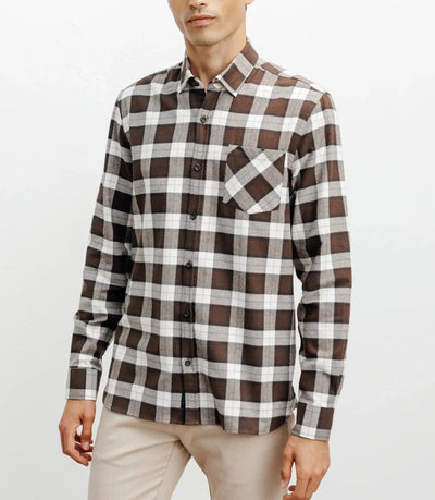 Chemise casual à petits carreaux marron - IZAC