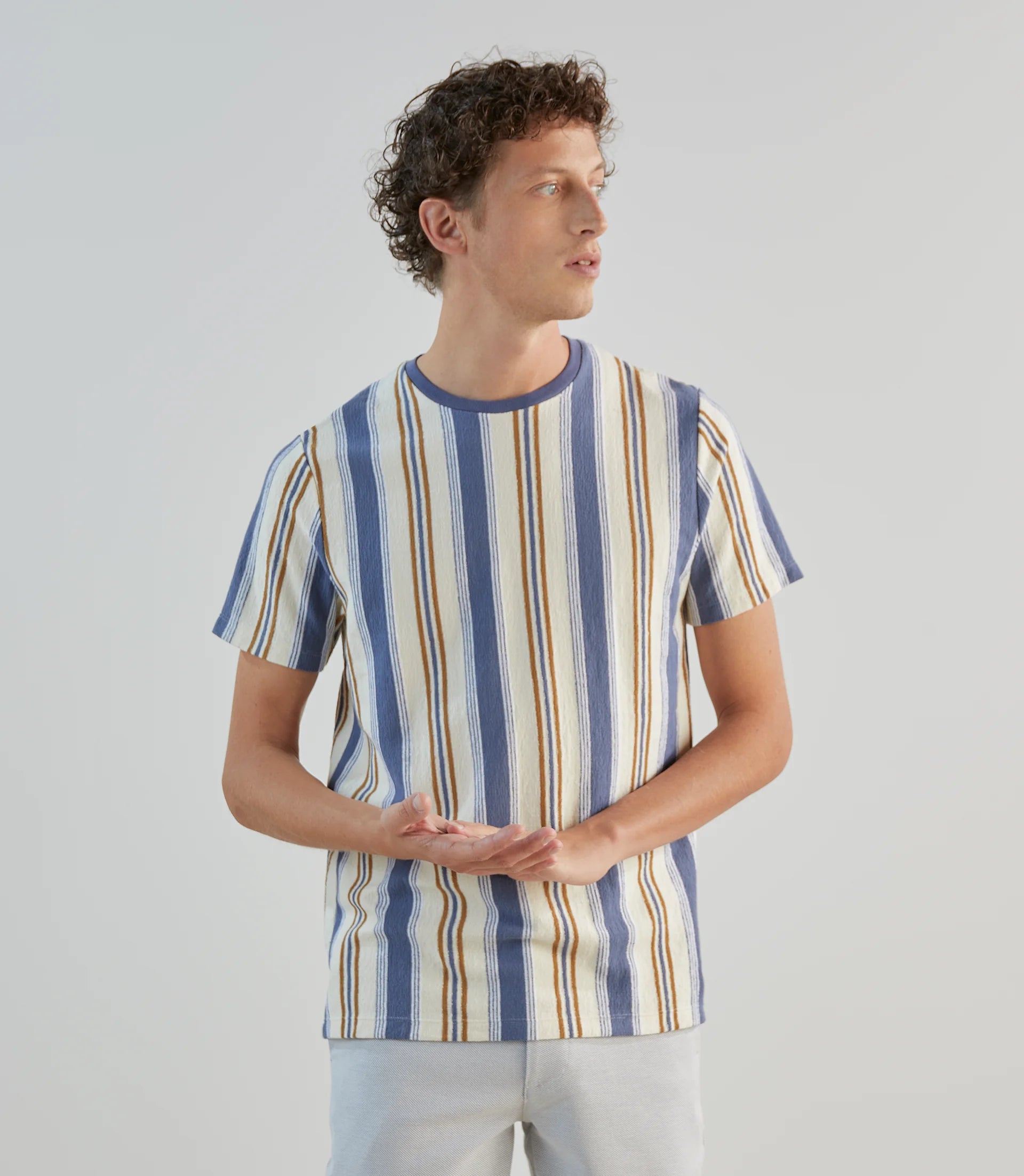 T-shirt à manches courtes rayé écru denim - IZAC
