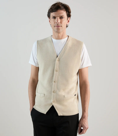 Gilet sans manches boutonné en maille beige - IZAC