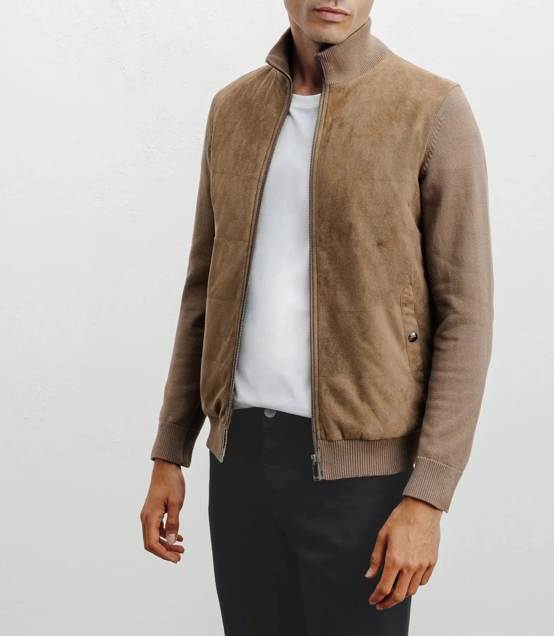 Gilet zip bi-matière chatain - IZAC