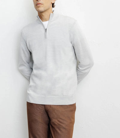 Pull à col demi zippé mérinos gris chiné - IZAC
