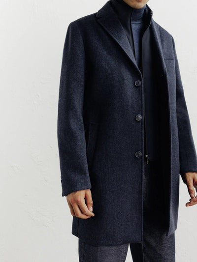 Manteau ville à parmenture amovible bleu denim - IZAC