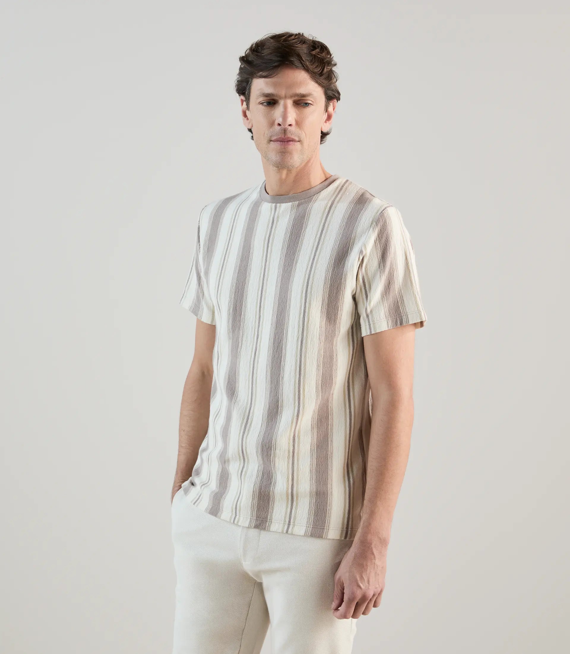 T-shirt à manches courtes rayé écru - IZAC