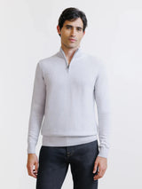 Pull demi-zippé en laine mérinos gris chiné - IZAC
