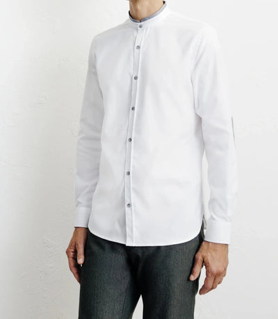 Chemise casual col mao avec coudière contrastée blanche - IZAC