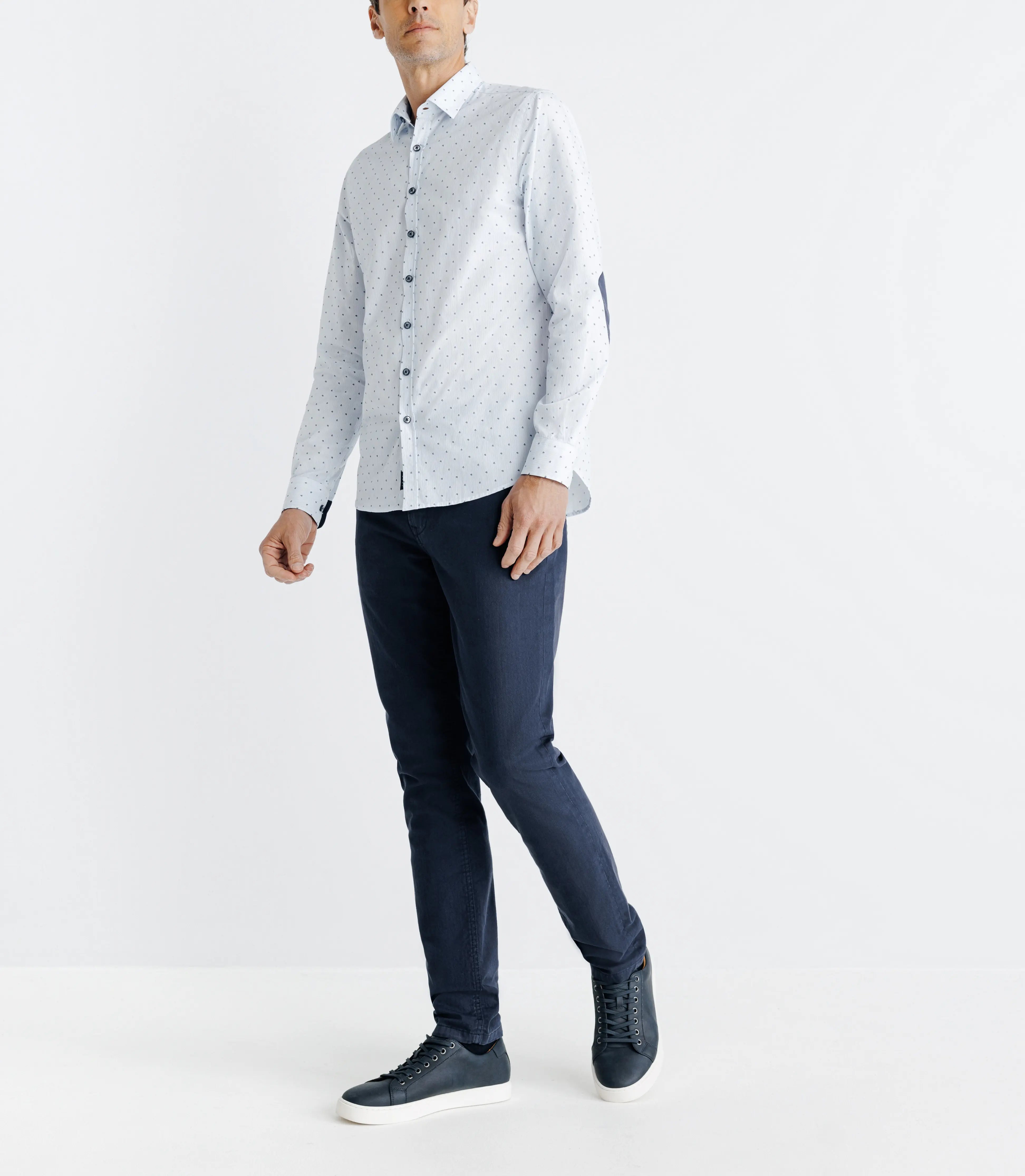 Chemise imprimée à coudières blanche et marine - IZAC