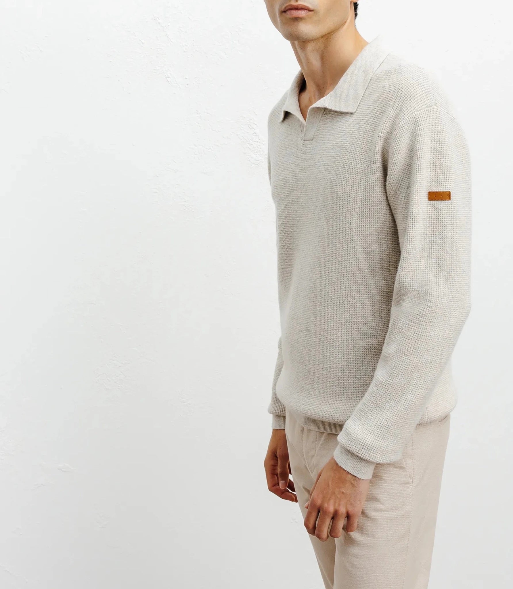 Pull col polo ouvert beige - IZAC