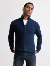 Gilet zippé à jeux de points marine - IZAC