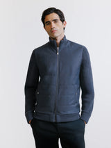 Anthracite two-material zip-up cardigan