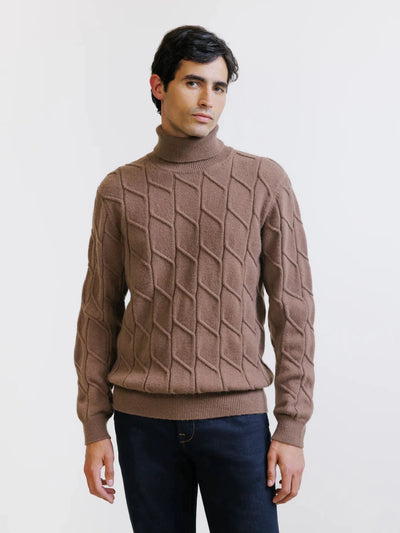 Pull col roulé en maille torsadée tabac - IZAC