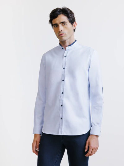 Chemise col mao avec coudière en suède ciel - IZAC