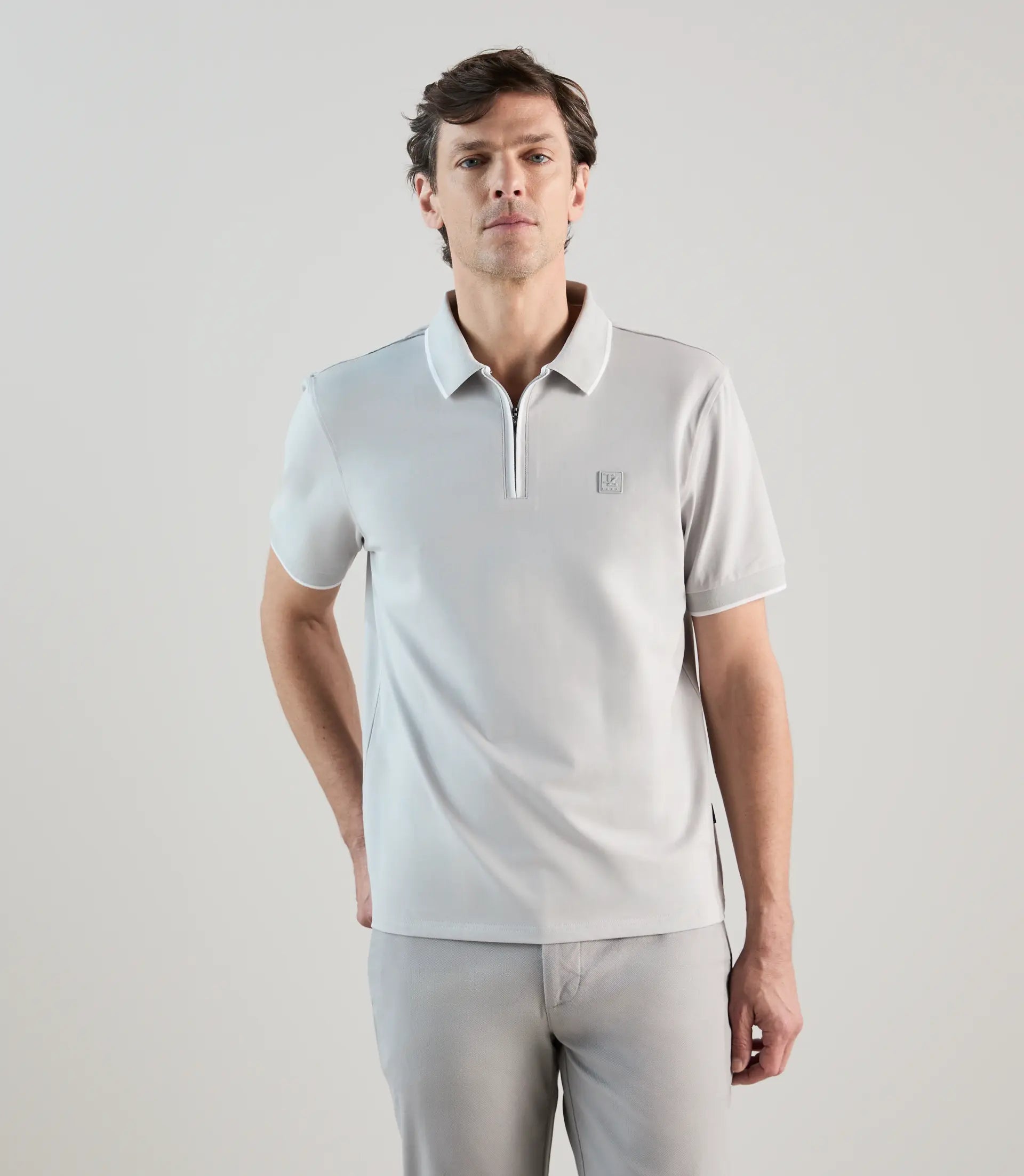 Polo à col zippé gris perle - IZAC
