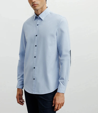 Chemise casual bleue avec des coudières en suède marine - IZAC