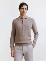 Pull en laine à col polo boutonné châtain - IZAC
