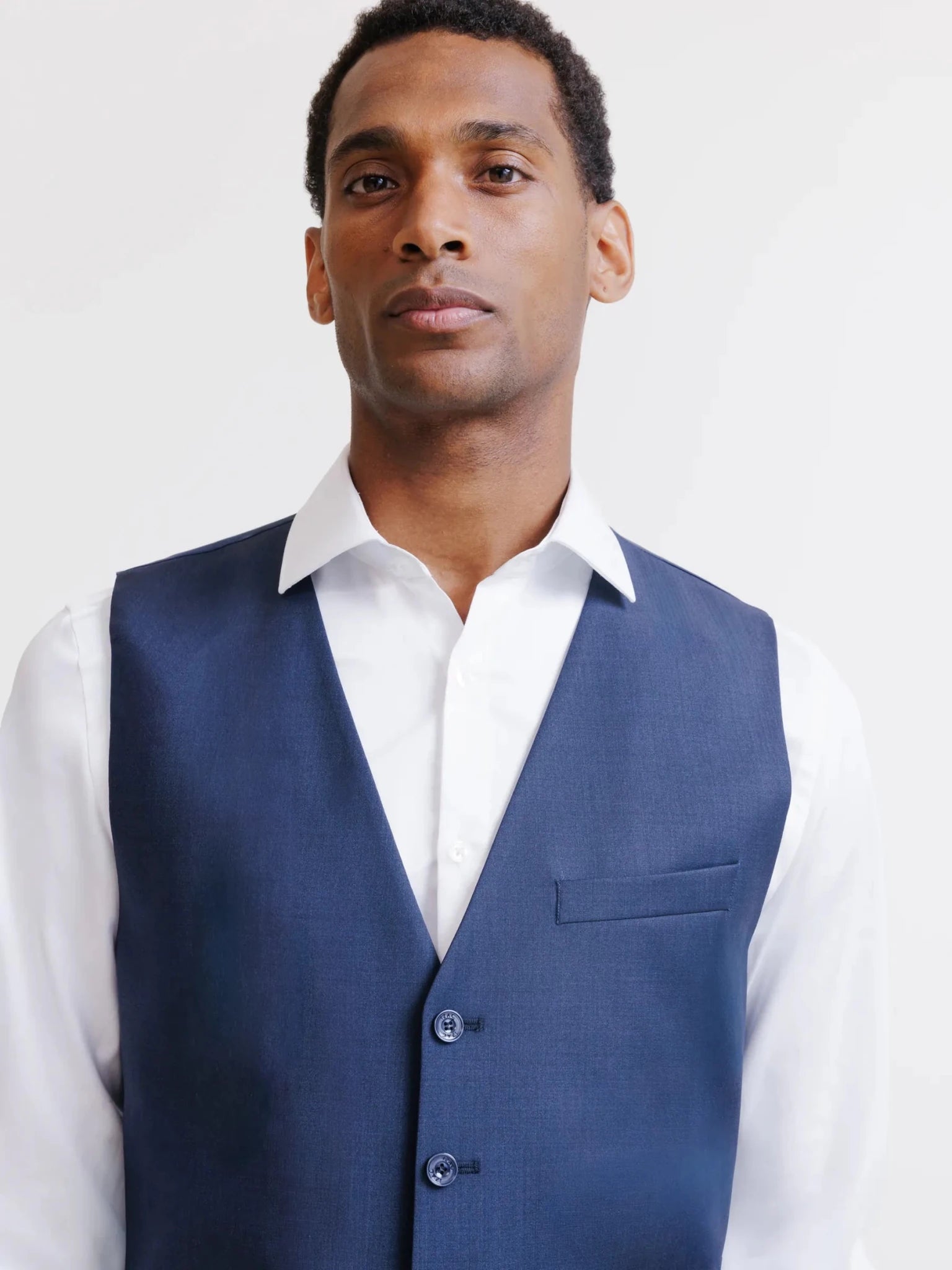 Gilet ville en laine majoritaire bleu denim - IZAC