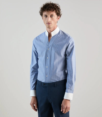 Chemise col philosophe bleue - IZAC