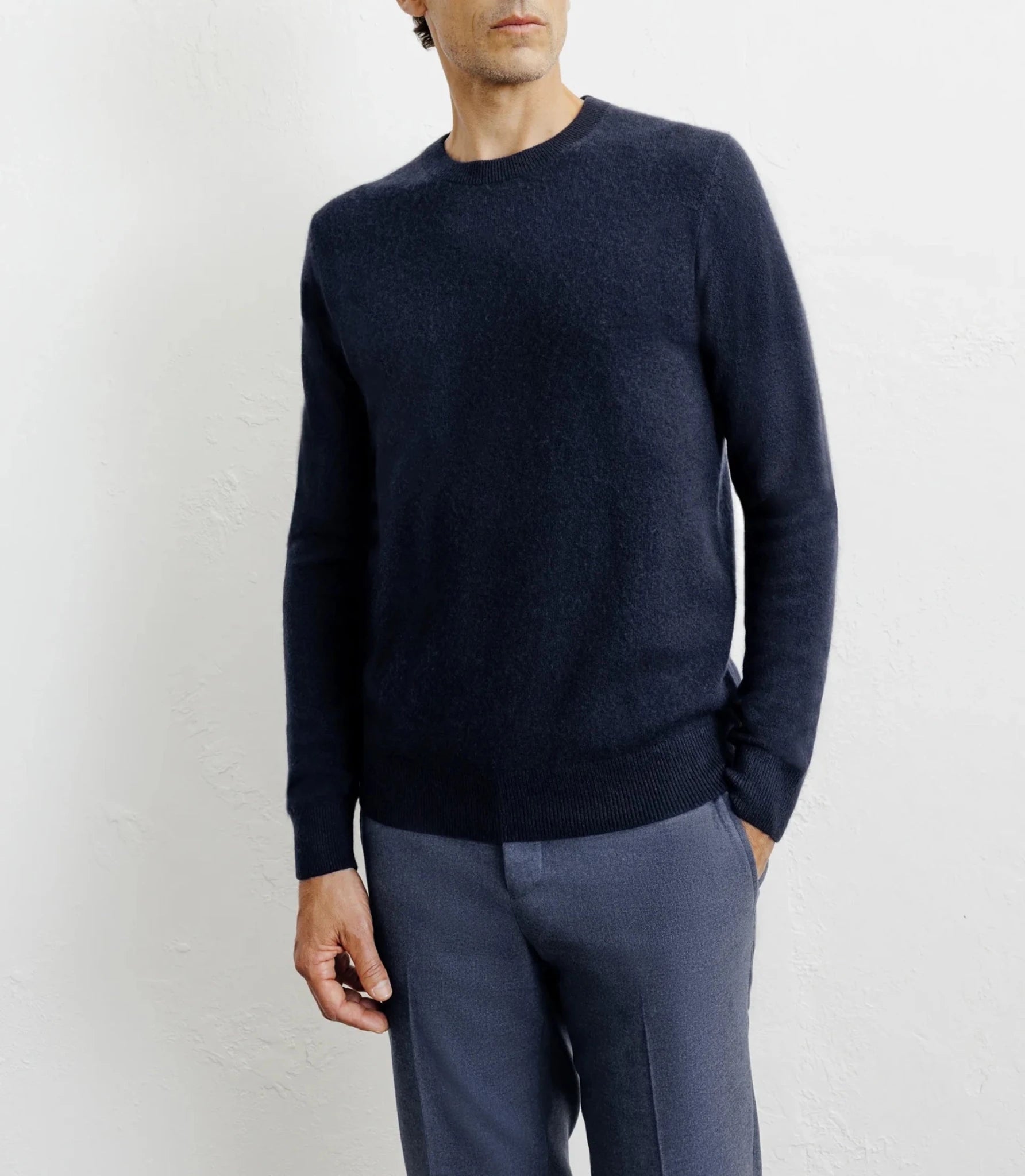 Pull col rond 100% cachemire marine - IZAC
