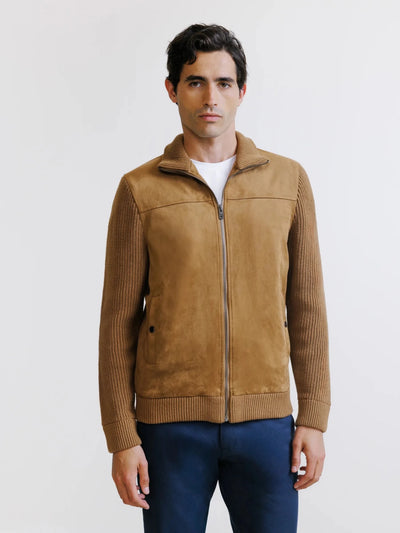 Gilet zippé bi-matière camel - IZAC